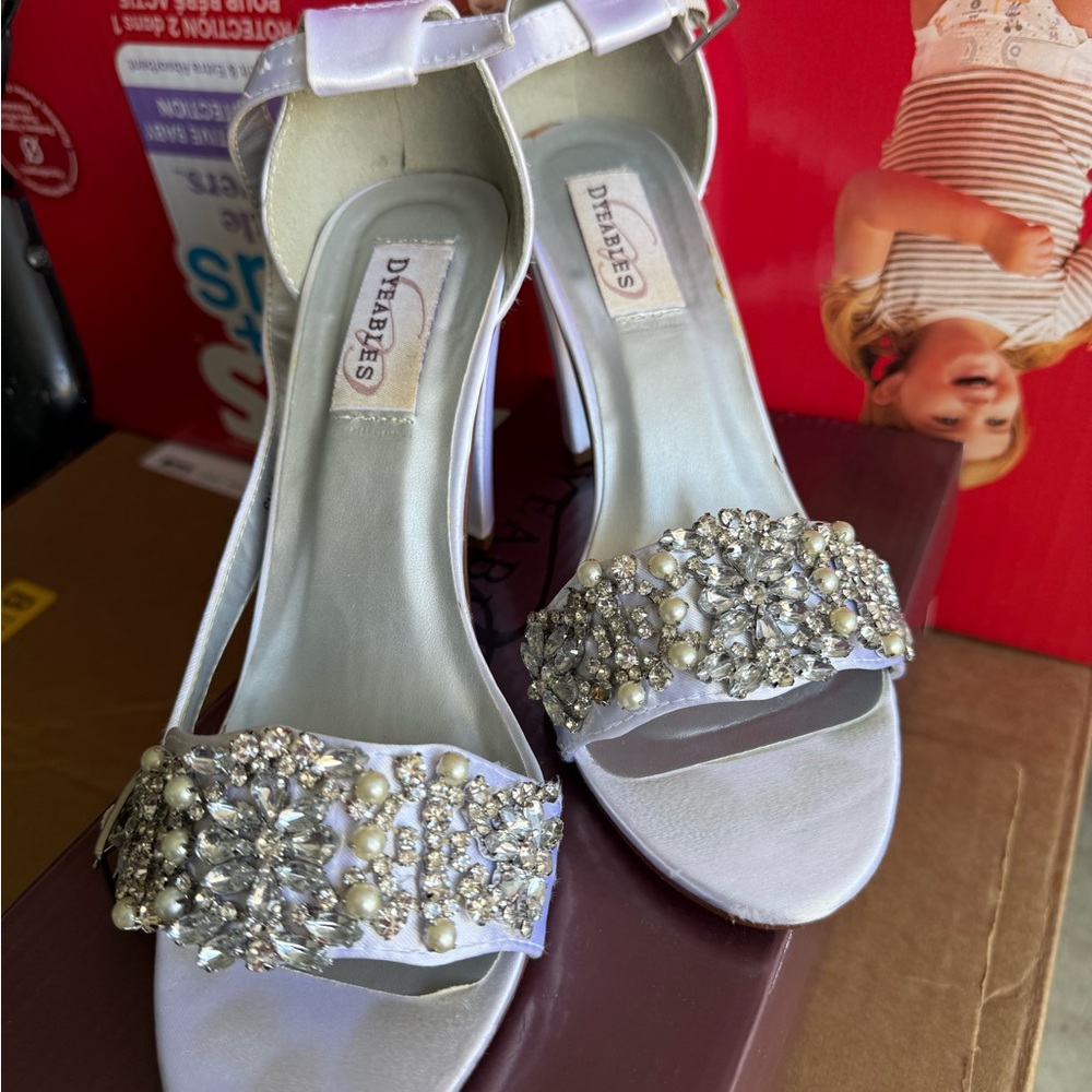 Elegant White Embellished Heels by Debut